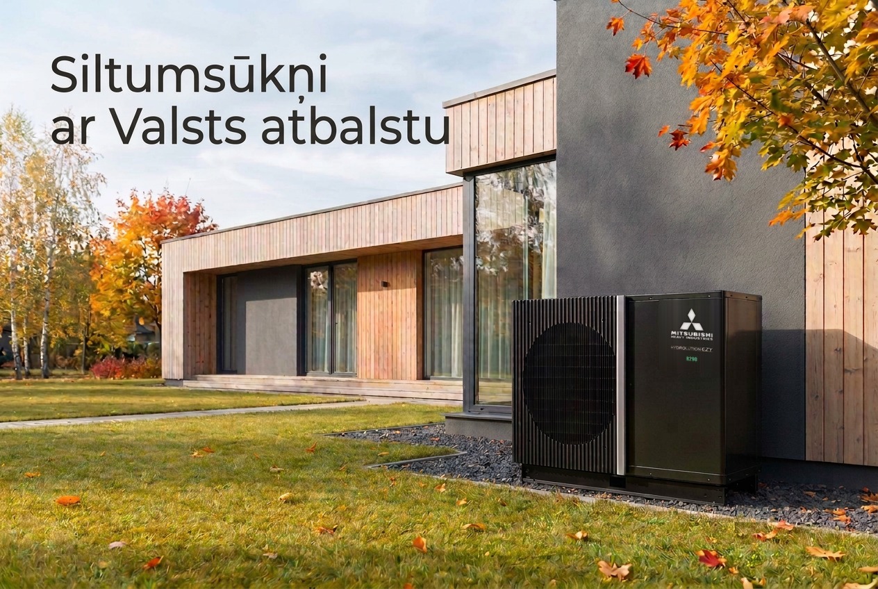 Mitsubishi Hydrolution R290 siltumsūknis pie privātmājas